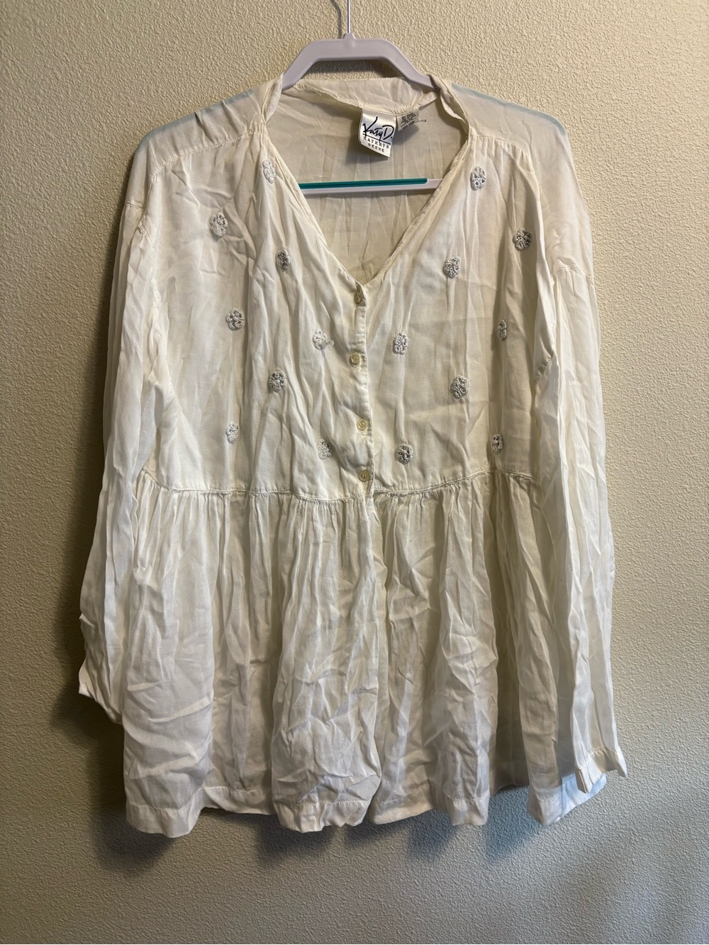 Kensie V-Neck Embroidered Button Tunic
